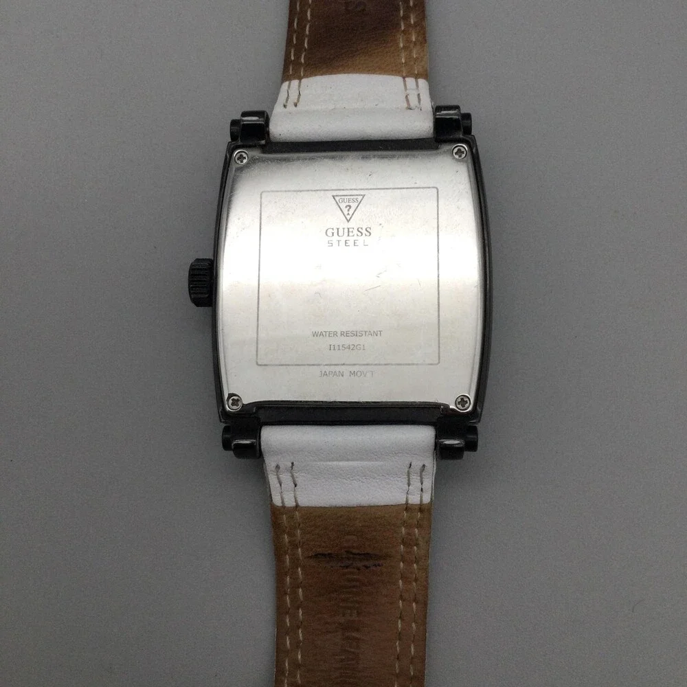 Guess Mens Watch 40mm Black Striped Square Dial Day Date 111542G1 New Battery